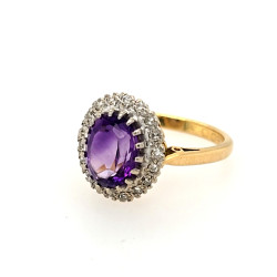 Pre Owned 18ct Amethyst and Diamond Cluster Ring ZV491